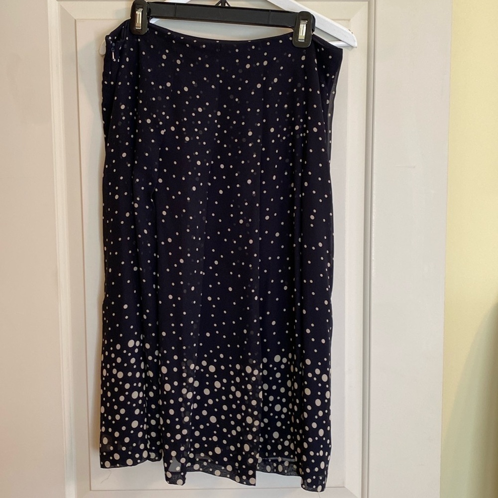 Nautica pleated semi sheer overlay skirt black tan polka dot size 10